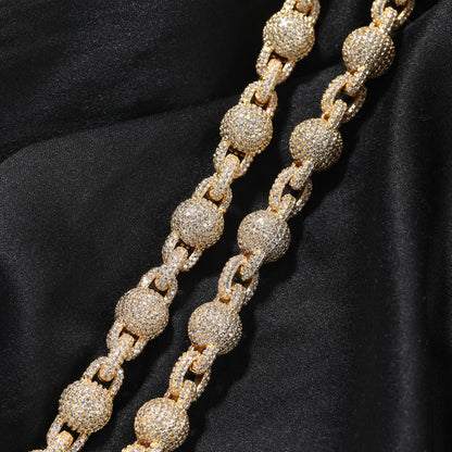 mens gold 5A Zirconia Ball chain necklace