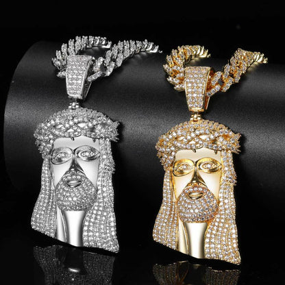 Micro Paved Zircon Jesus Head Hip Hop Men&