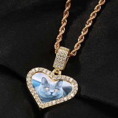 Customized photo heart shape pendant couple necklace