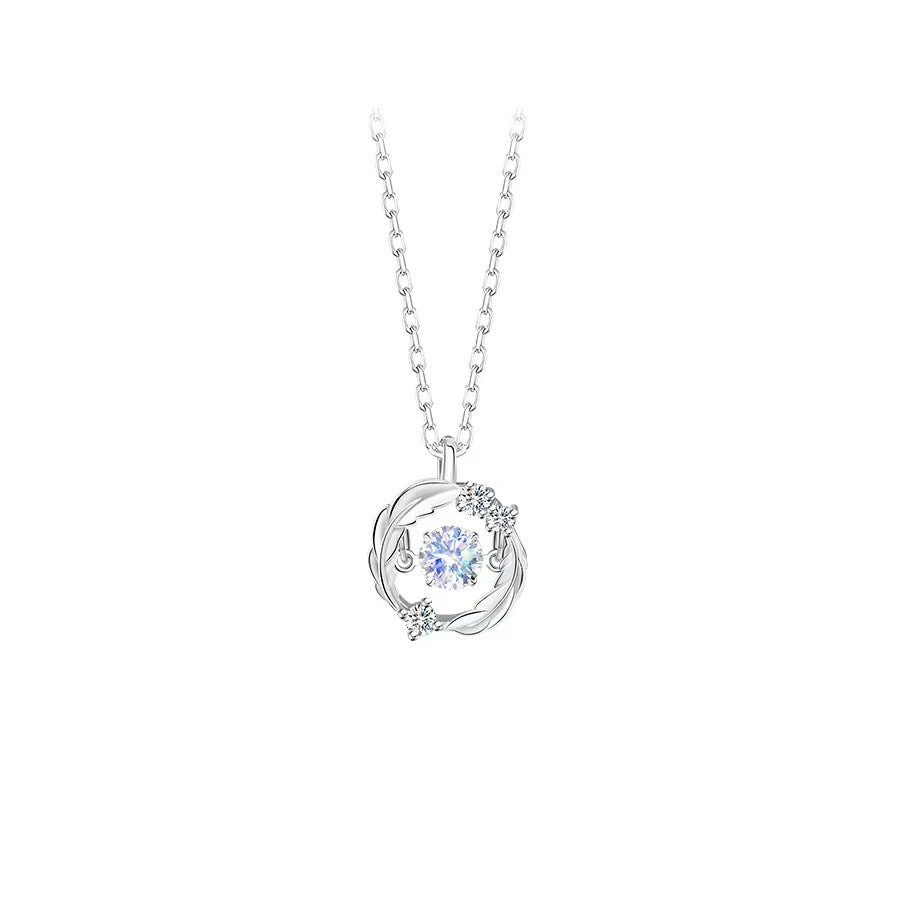 Silver Flash Necklace Feather Beating Heart Moonstone Necklace