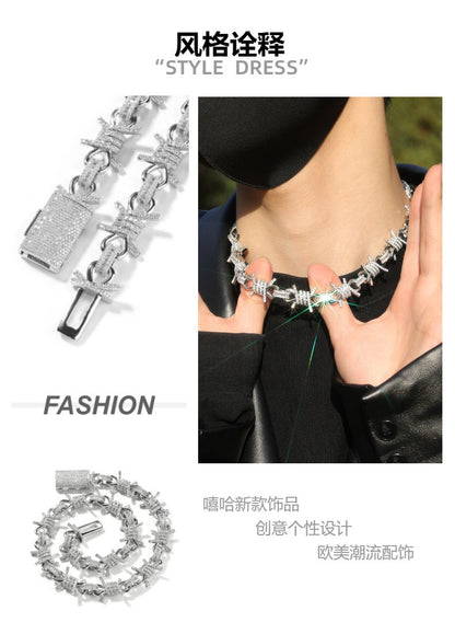 Wire chain diamond thorn necklace bracelet