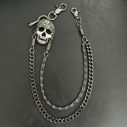 Pirate ghost head punk metal spike double-layer waist chain