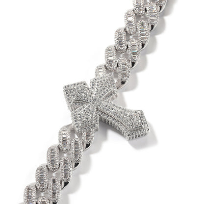 mens gold cross cuban link chain necklace