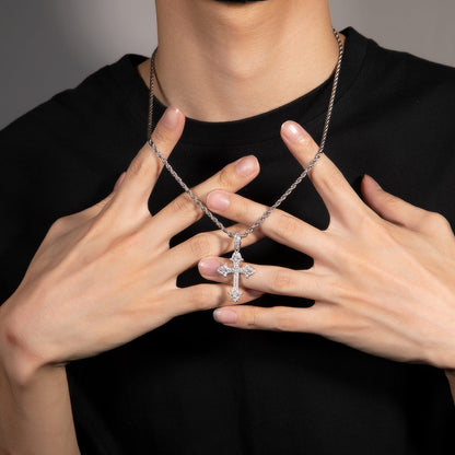 Hip-Hop Diamond-Encrusted Zircon Cross Necklace