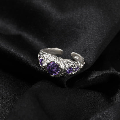 Hip-Hop 925 Silver Ring with Purple Zircon