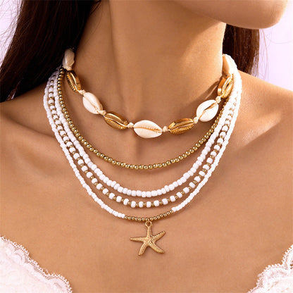 starfish necklace pearl multi-layer stacking necklace