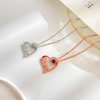 mom letter heart necklace fashion personality 100 languages projection clavicle chain mother&