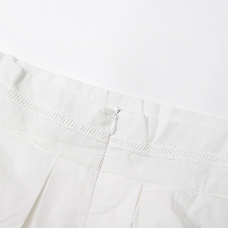 Lapel short-sleeved shirt + skirt lace embroidery two-piece suit for women