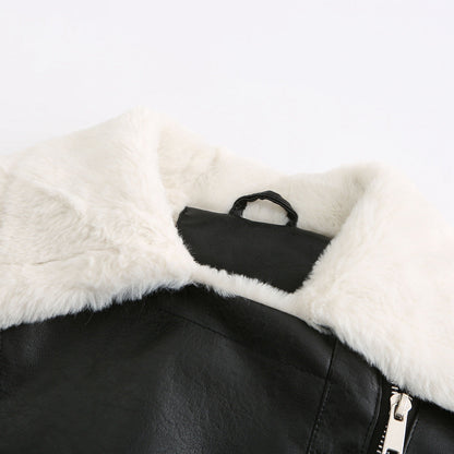 Autumn and winter fleece leather women&