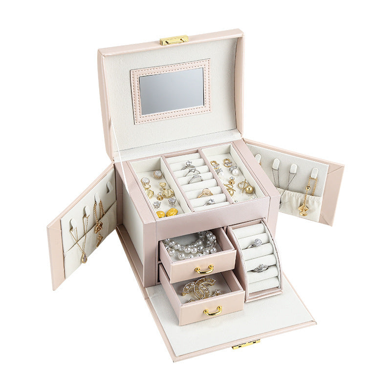 PU leather dustproof large capacity drawer jewelry box