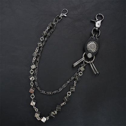 Carved leather dice vintage double-layer trouser chain waist chain
