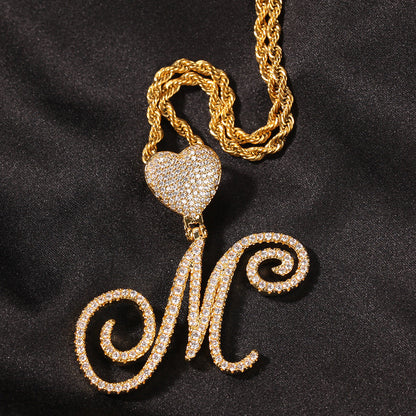 Zircon love button head floral letter pendant diamond hip hop pendant