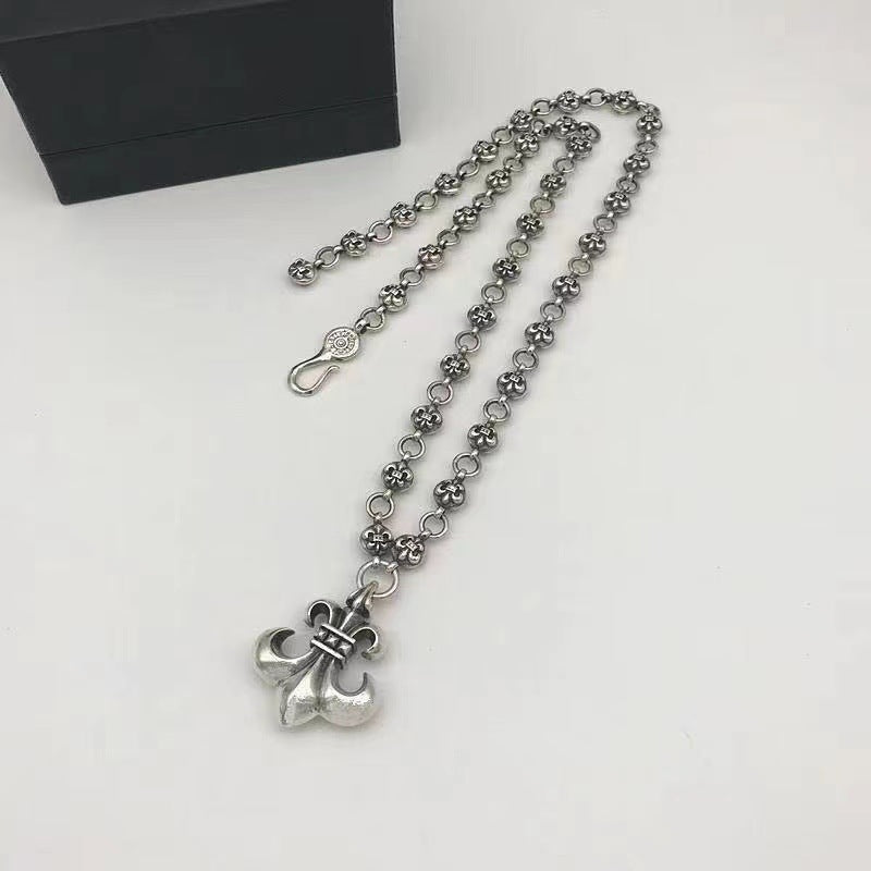 Retro personalized anchor scout flower pendant cross chain necklace