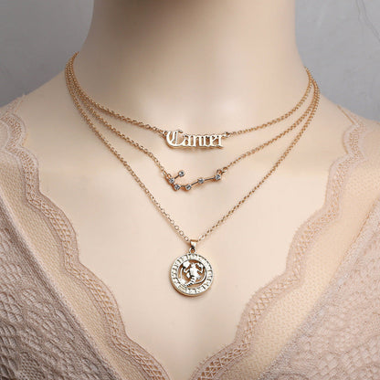 Zodiac Necklace Vintage English Star Image Pendant Three Piece Jewelry Set