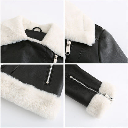 Autumn and winter fleece leather women&