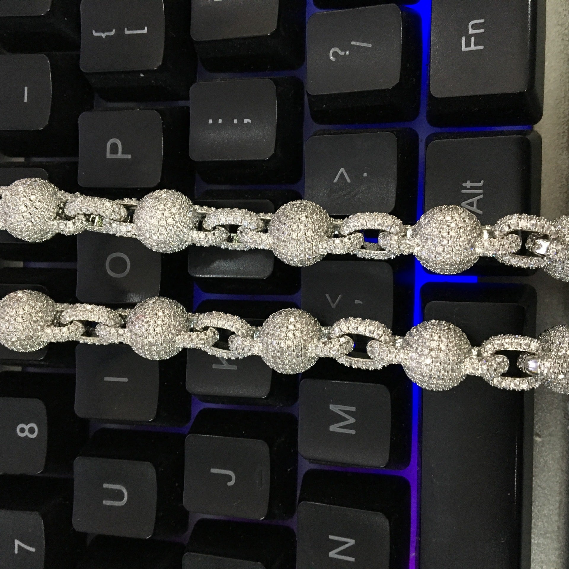mens gold 5A Zirconia Ball chain necklace