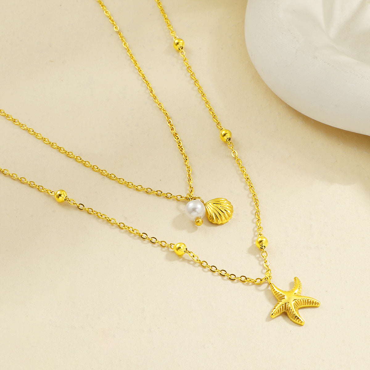 starfish necklace pearl double-layered necklace