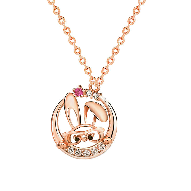 Cute Rabbit Inlaid Zircon Necklace Sterling Silver 925 Personality Clavicle Chain
