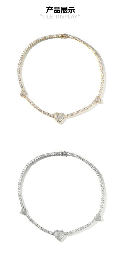 diamond tennis necklace Love heart chain