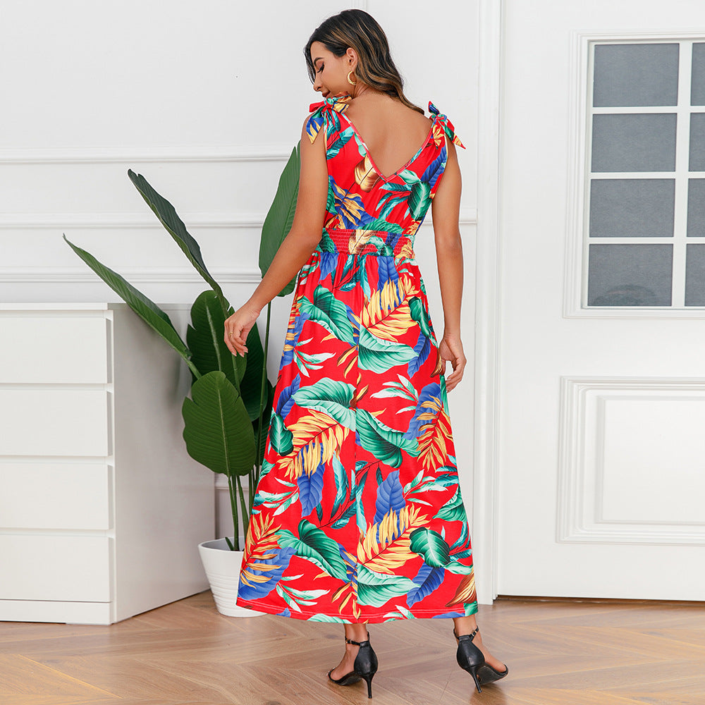 Hawaiian Beach Dress Summer Print Long Skirt Women&