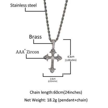 Hip-Hop Diamond-Encrusted Zircon Cross Necklace