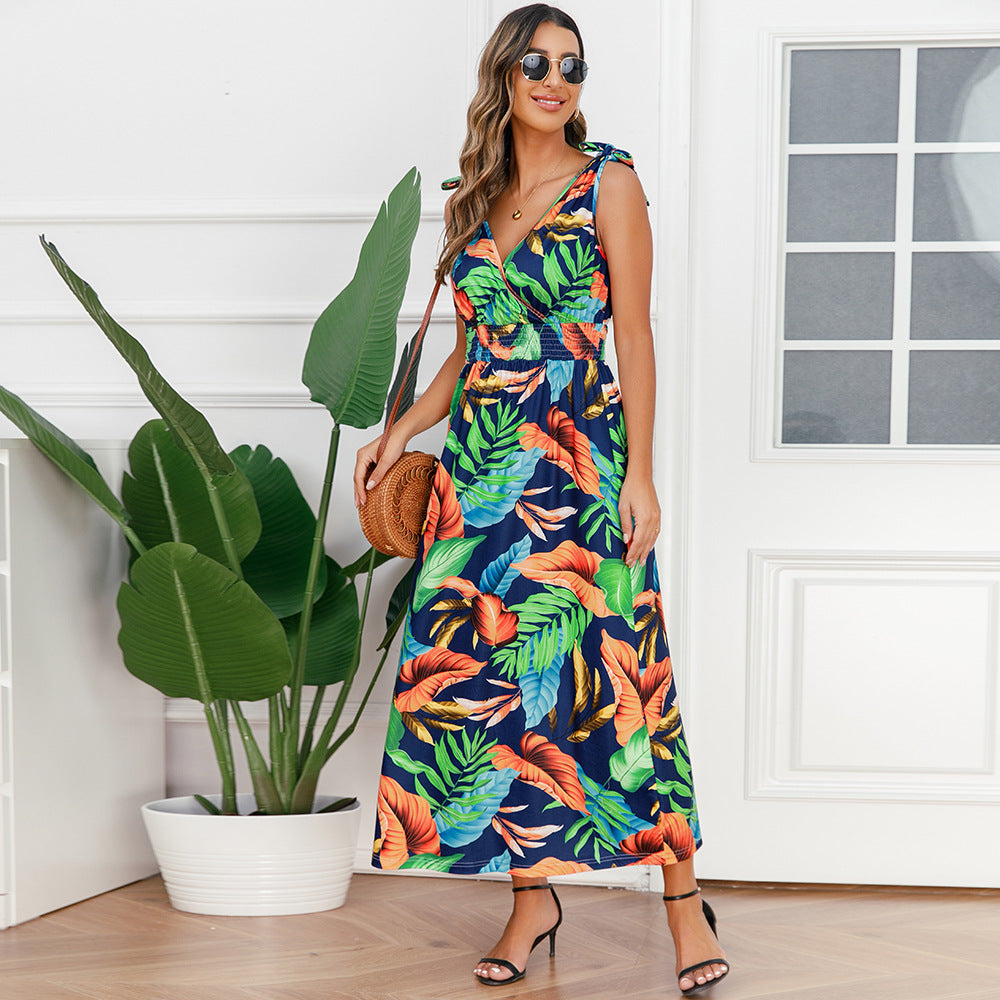 Hawaiian Beach Dress Summer Print Long Skirt Women&