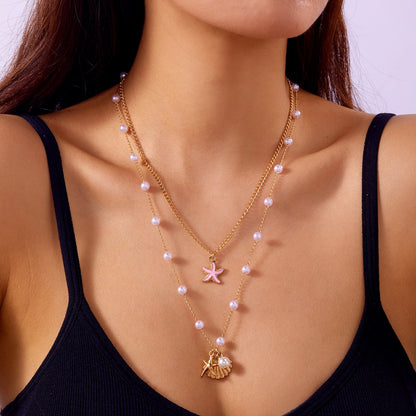 starfish necklace pearl multi-layer stacking necklace
