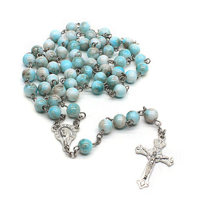 Zebra Blue Rosary Necklace Cross Necklace