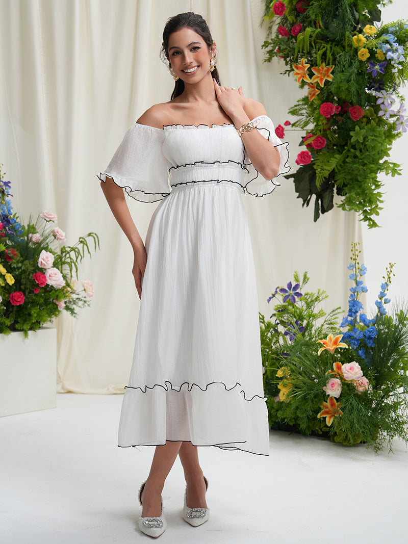 French square neck waist dress