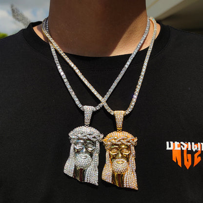 Micro Paved Zircon Jesus Head Hip Hop Men&