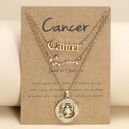 Zodiac Necklace Vintage English Star Image Pendant Three Piece Jewelry Set