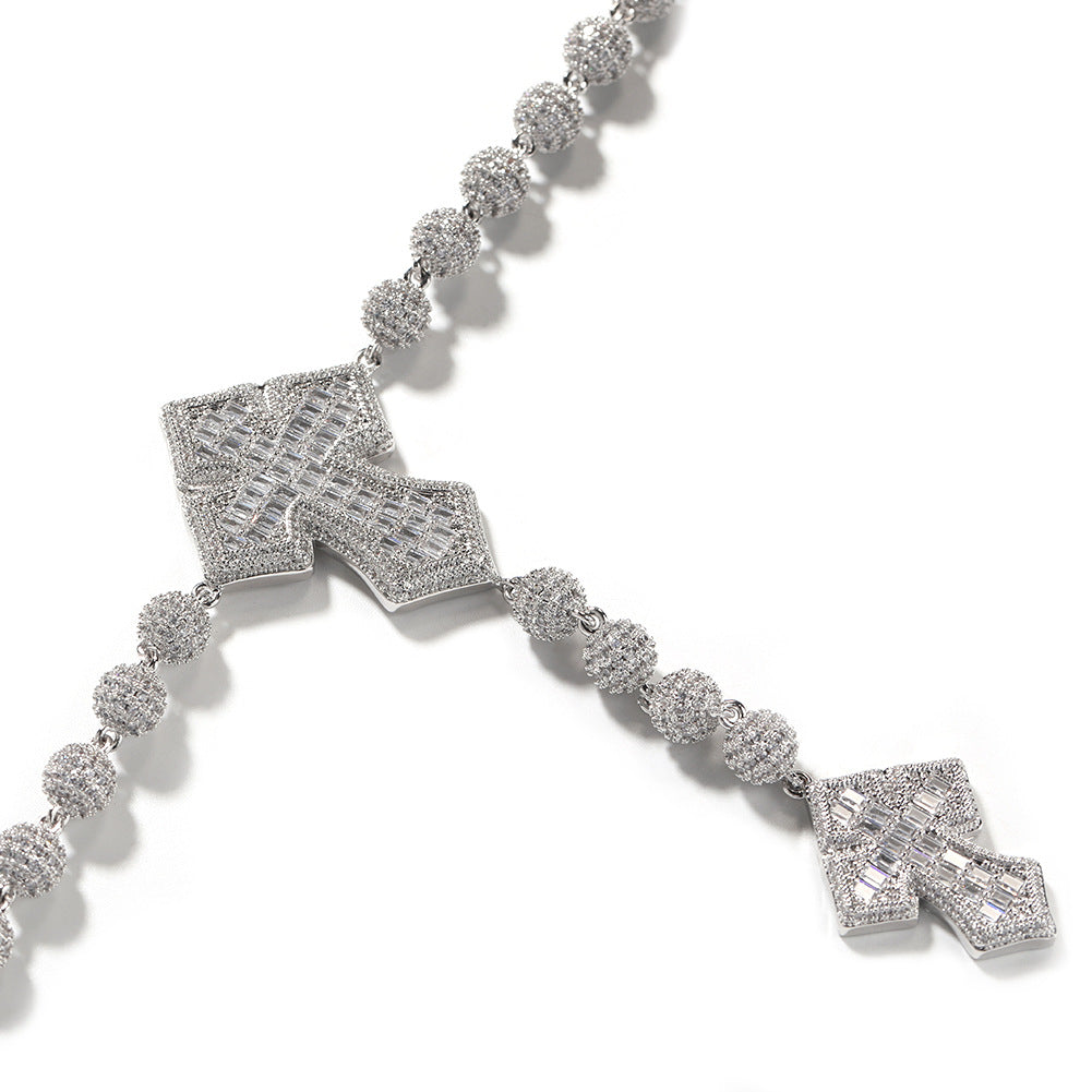 moissanite chain round bead cross necklace