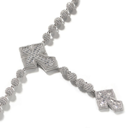 moissanite chain round bead cross necklace