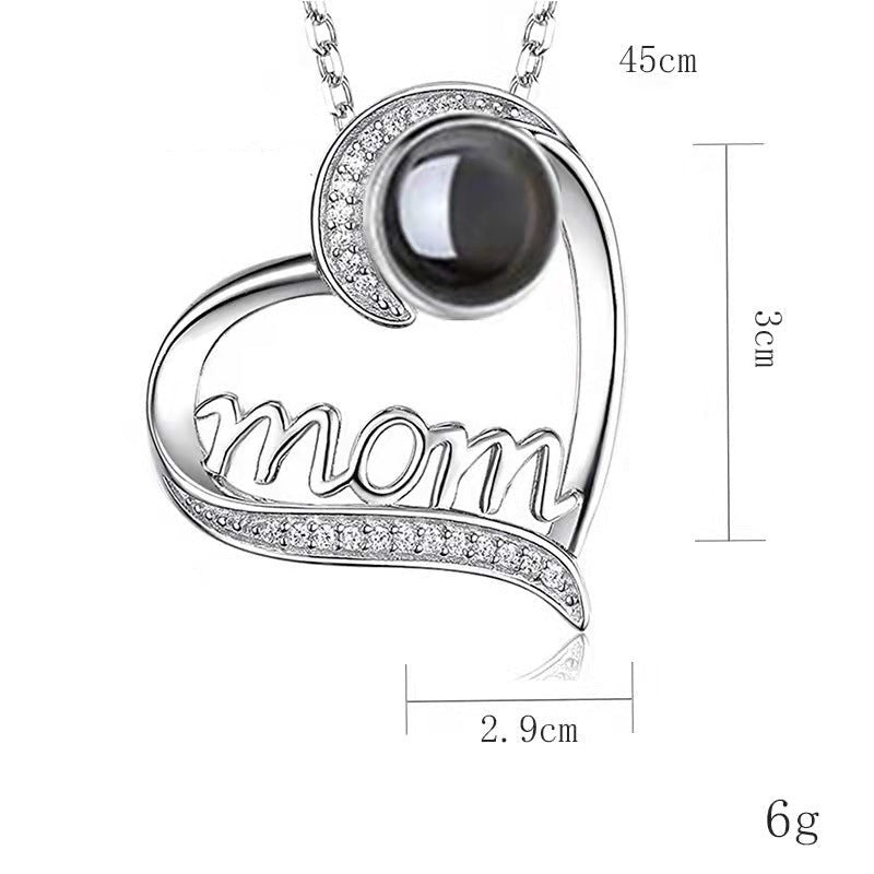 mom letter heart necklace fashion personality 100 languages projection clavicle chain mother&