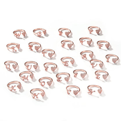 Hip-hop zircon-encrusted 26 English letters ring