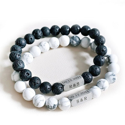 Stainless steel engraved beaded bracelet