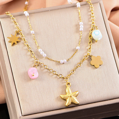 starfish necklace, ocean series millet pearl necklace
