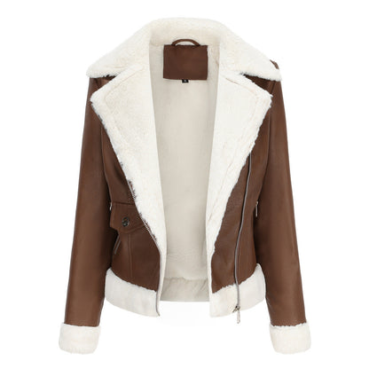 Autumn and winter fleece leather women&