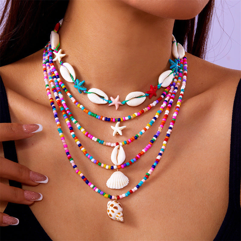 starfish necklace pearl multi-layer stacking necklace