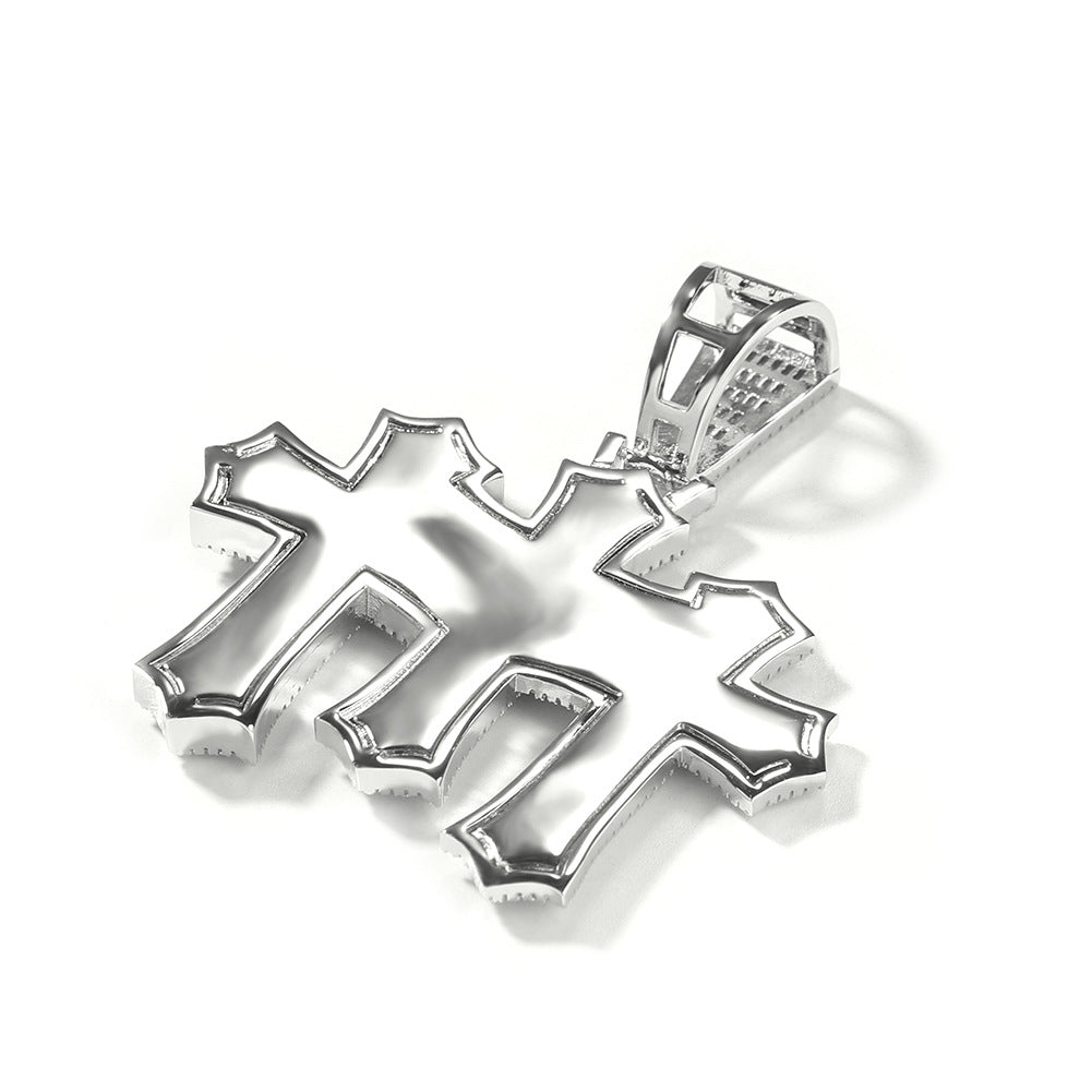 Hip-hop square zircon cross diamond-studded pendant
