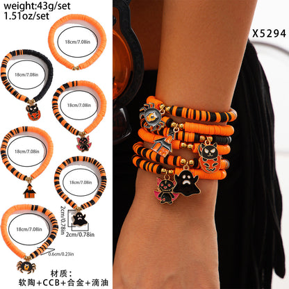 Halloween skull pumpkin bracelet set