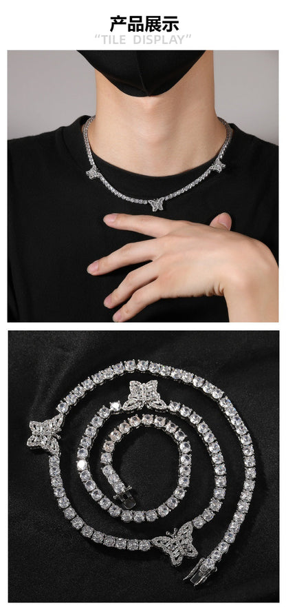 diamond tennis necklace butterfly chain