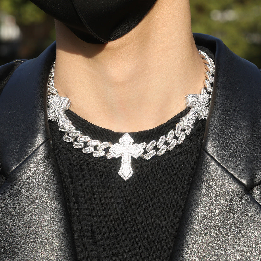 mens gold cross cuban link chain necklace