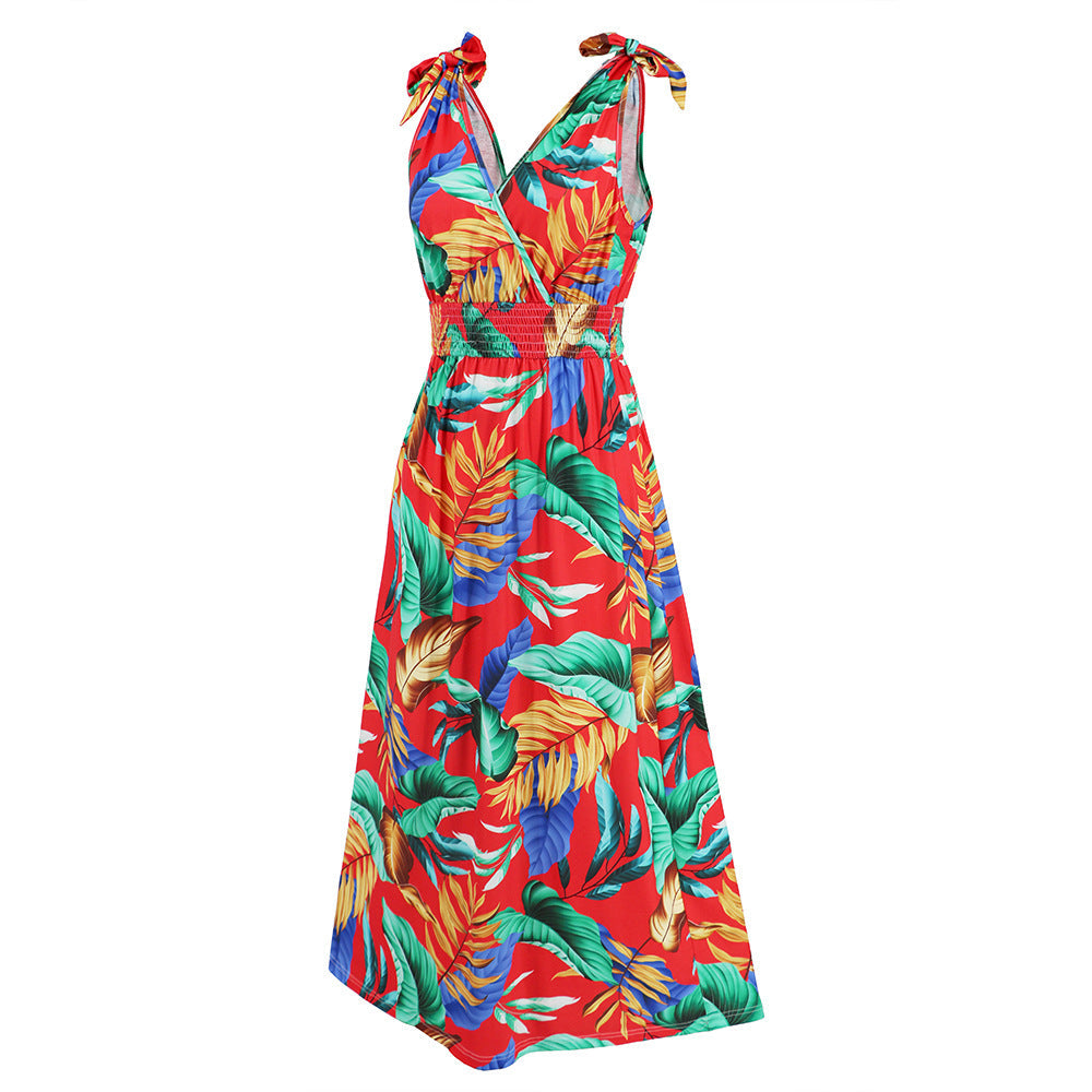 Hawaiian Beach Dress Summer Print Long Skirt Women&