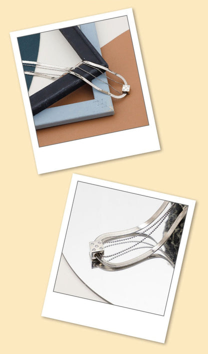 Silver Dice Double Chain Necklace