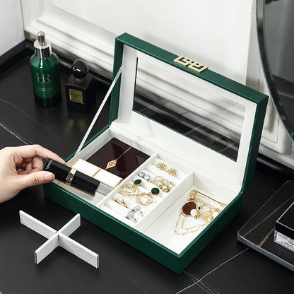 Rectangular PU leather window jewelry box