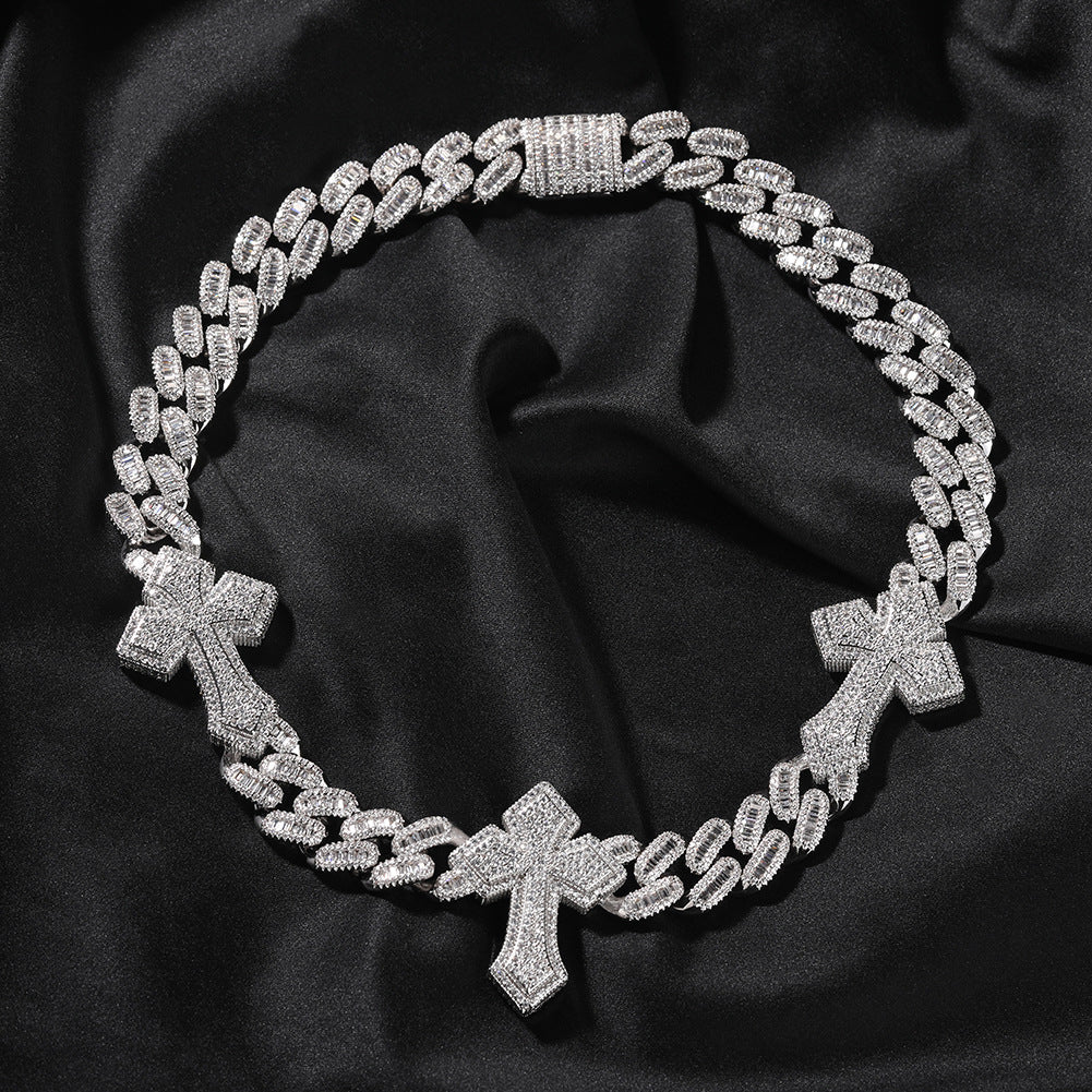cuban link chain cross tennis necklace