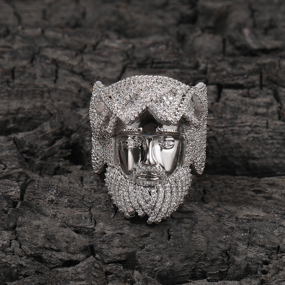 Hip-hop exaggerated portrait inlaid zircon ring