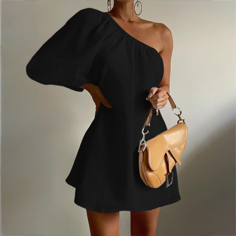 2023 Loose Slim Slanted Shoulder Short Dress