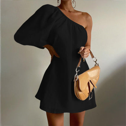 2023 Loose Slim Slanted Shoulder Short Dress